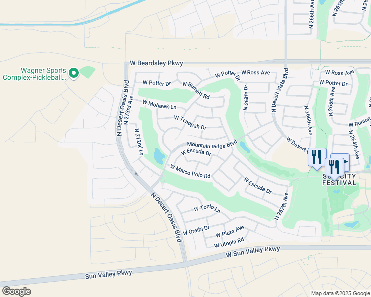 map of restaurants, bars, coffee shops, grocery stores, and more near 27122 West Escuda Drive in Buckeye