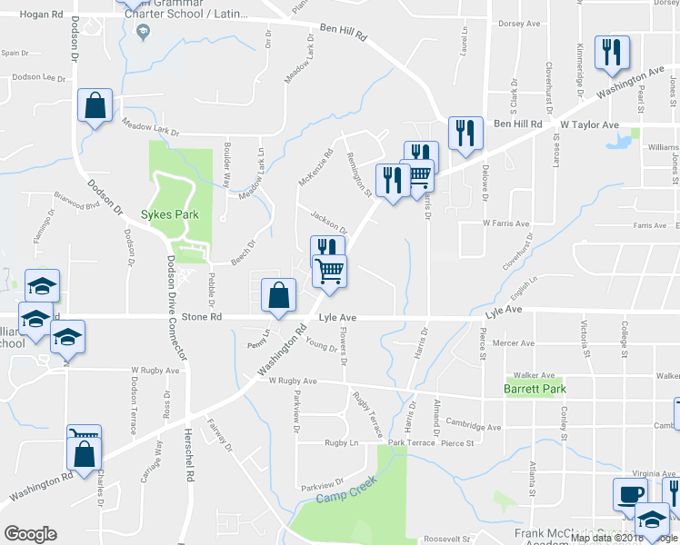 map of restaurants, bars, coffee shops, grocery stores, and more near 3216 Washington Rd in Atlanta