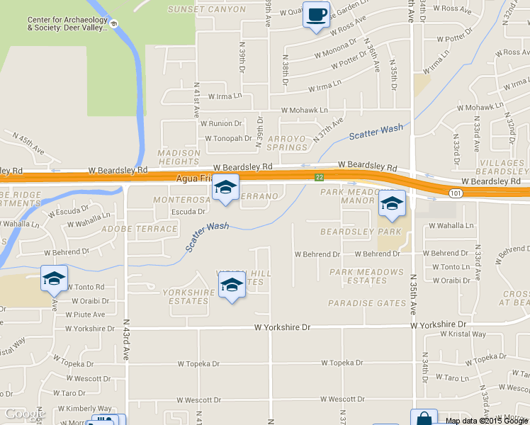 map of restaurants, bars, coffee shops, grocery stores, and more near 3903 Escuda Drive in Glendale