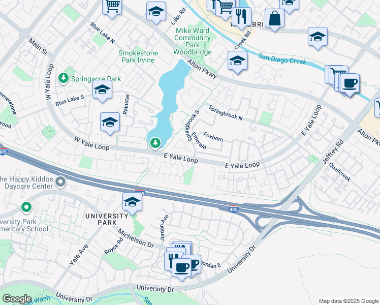 map of restaurants, bars, coffee shops, grocery stores, and more near 20 Rainbow Lake in Irvine