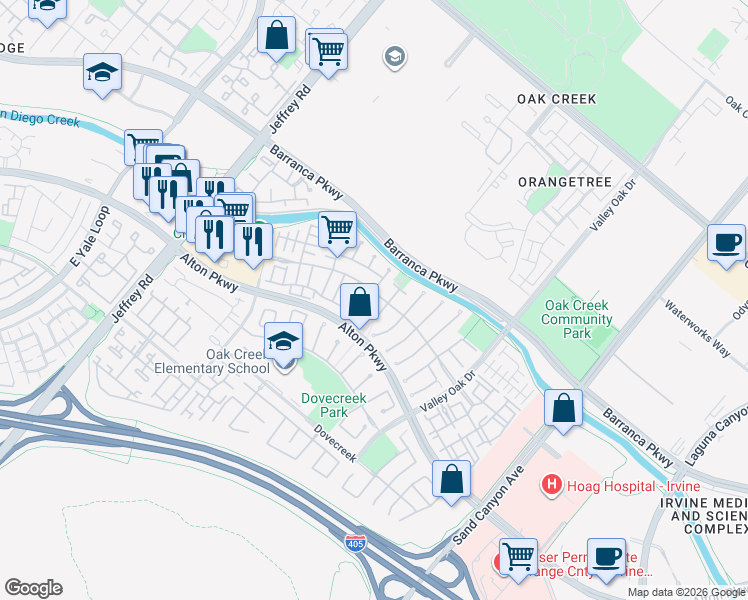 map of restaurants, bars, coffee shops, grocery stores, and more near 3501 Orangewood in Irvine