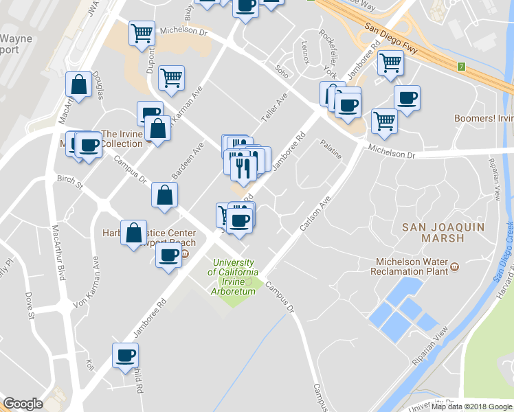 map of restaurants, bars, coffee shops, grocery stores, and more near 1208 Scholarship in Irvine