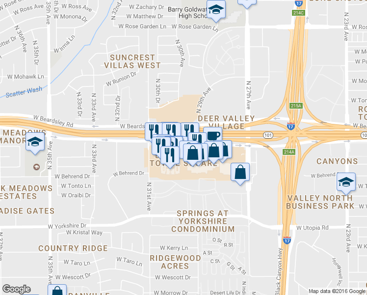 map of restaurants, bars, coffee shops, grocery stores, and more near 3001 W Agua Fria Fwy in Phoenix