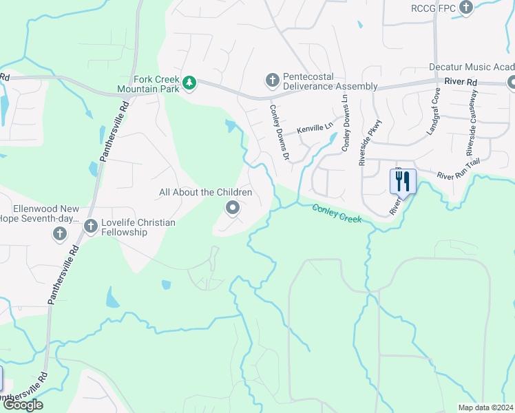 map of restaurants, bars, coffee shops, grocery stores, and more near 3893 River Ridge Court in Decatur