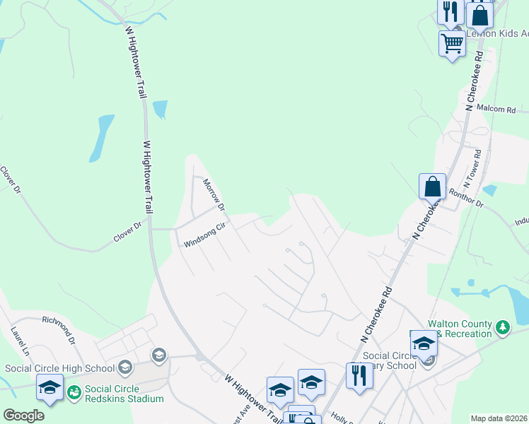 map of restaurants, bars, coffee shops, grocery stores, and more near 676 Ragan Court in Social Circle