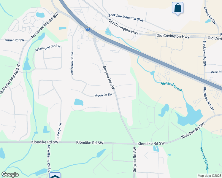 map of restaurants, bars, coffee shops, grocery stores, and more near 875 Smyrna Road Southwest in Conyers