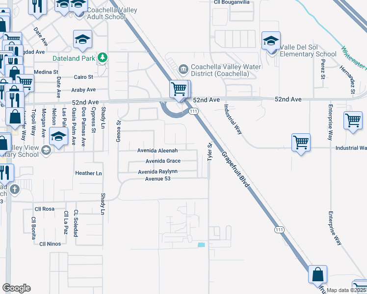 map of restaurants, bars, coffee shops, grocery stores, and more near 85701 Avenida Nicole in Coachella