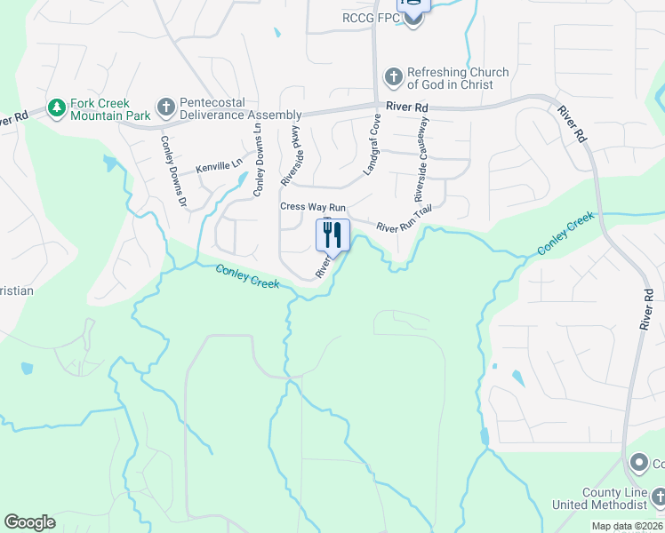 map of restaurants, bars, coffee shops, grocery stores, and more near 3999 Riverside Parkway in Decatur