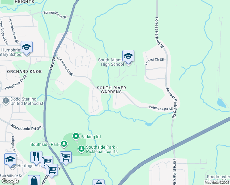 map of restaurants, bars, coffee shops, grocery stores, and more near 785 Hutchens Road Southeast in Atlanta