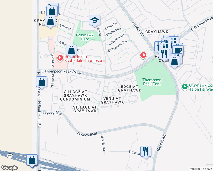 map of restaurants, bars, coffee shops, grocery stores, and more near North 76th Street in Scottsdale