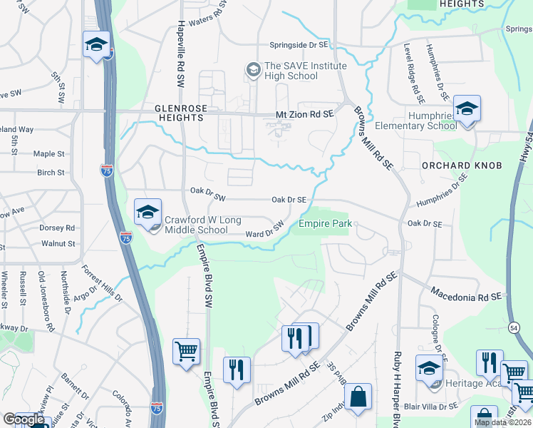 map of restaurants, bars, coffee shops, grocery stores, and more near 168 Ruzelle Drive Southeast in Atlanta