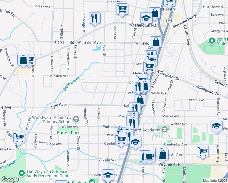 map of restaurants, bars, coffee shops, grocery stores, and more near 1818 Vesta Avenue in Atlanta