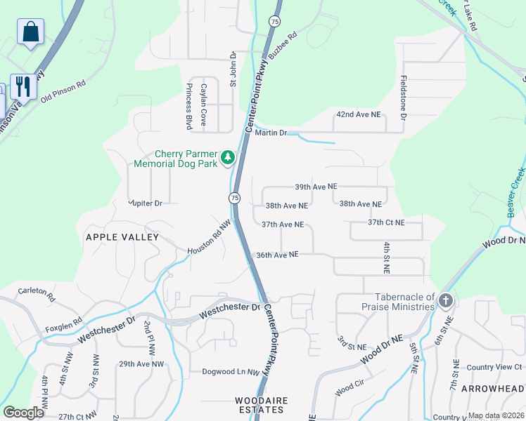 map of restaurants, bars, coffee shops, grocery stores, and more near 6 37th Avenue Northeast in Center Point