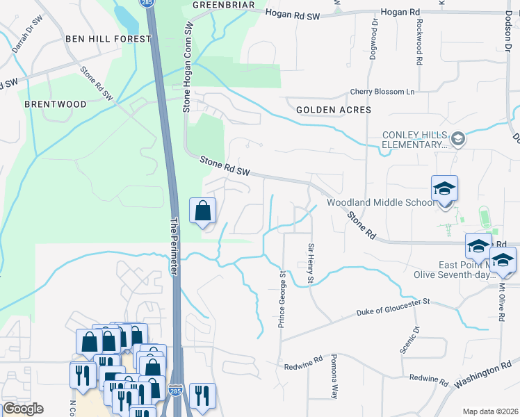 map of restaurants, bars, coffee shops, grocery stores, and more near 2852 Ridgeview Drive in Atlanta