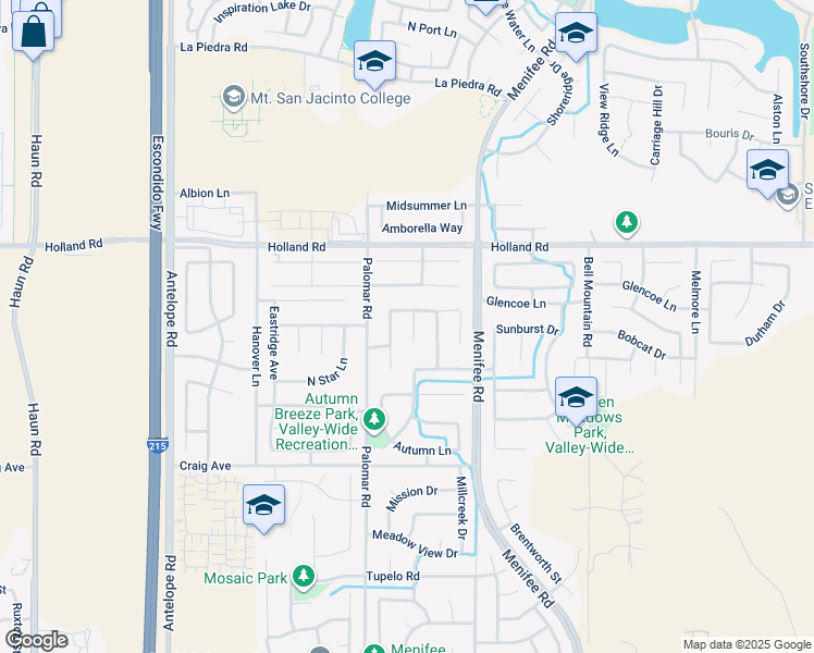 map of restaurants, bars, coffee shops, grocery stores, and more near 31205 Silver Moon Court in Menifee