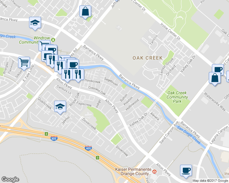 map of restaurants, bars, coffee shops, grocery stores, and more near 3801 Orangewood in Irvine