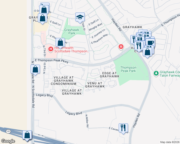 map of restaurants, bars, coffee shops, grocery stores, and more near North 76th Street in Scottsdale