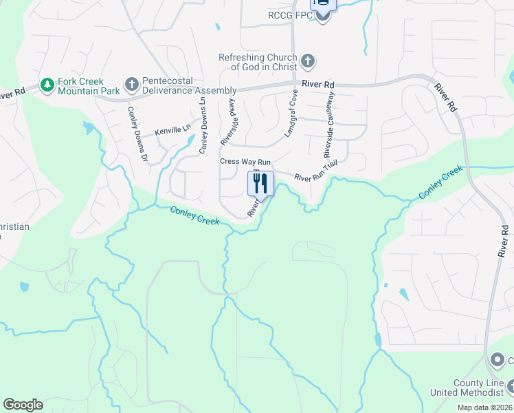 map of restaurants, bars, coffee shops, grocery stores, and more near 4011 Riverside Parkway in Decatur