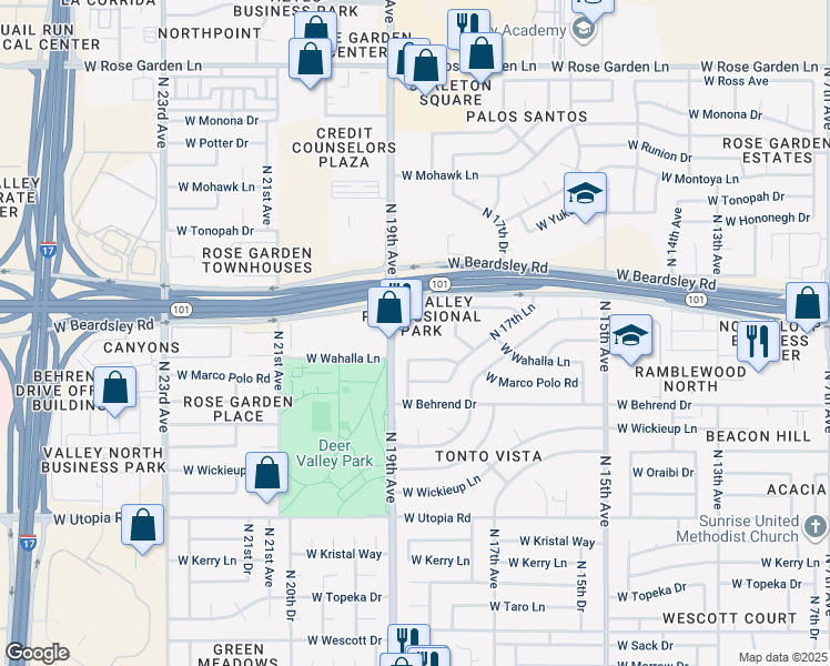 map of restaurants, bars, coffee shops, grocery stores, and more near 20033 North 19th Avenue in Phoenix