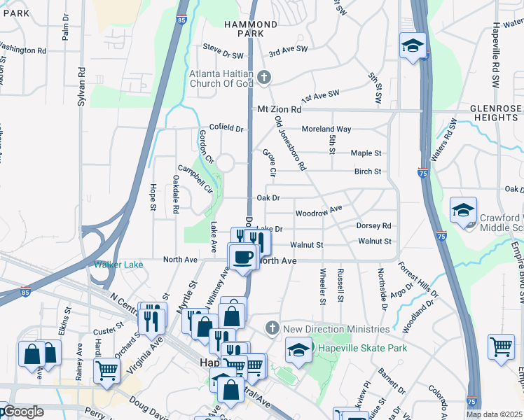 map of restaurants, bars, coffee shops, grocery stores, and more near 3185 Jackson Street in Atlanta