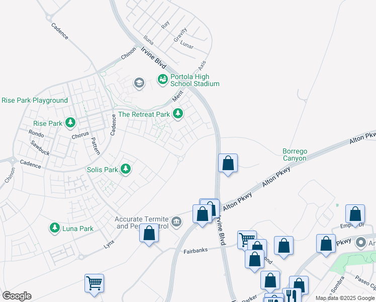map of restaurants, bars, coffee shops, grocery stores, and more near 8510-8798 Perimeter Road in Irvine
