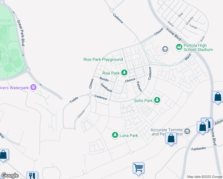 map of restaurants, bars, coffee shops, grocery stores, and more near North 2nd Street in Irvine