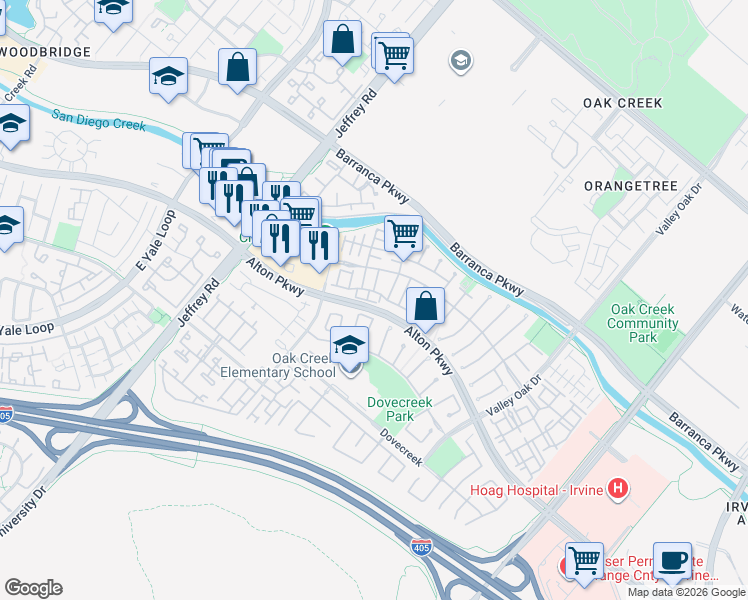 map of restaurants, bars, coffee shops, grocery stores, and more near 59 Fern Pine in Irvine