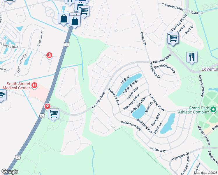 map of restaurants, bars, coffee shops, grocery stores, and more near 1801 High Street in Myrtle Beach