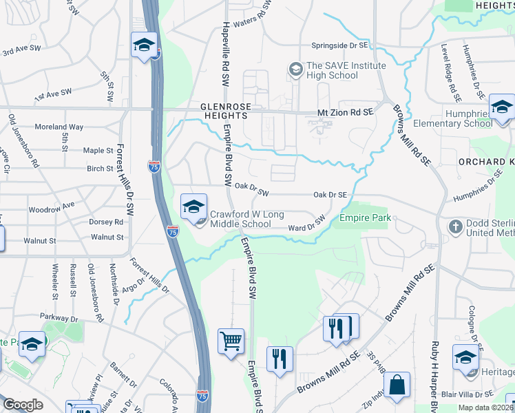 map of restaurants, bars, coffee shops, grocery stores, and more near 71 Ruzelle Drive Southeast in Atlanta