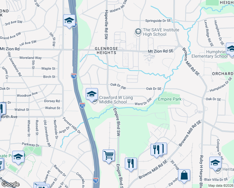 map of restaurants, bars, coffee shops, grocery stores, and more near 71 Ruzelle Drive Southeast in Atlanta