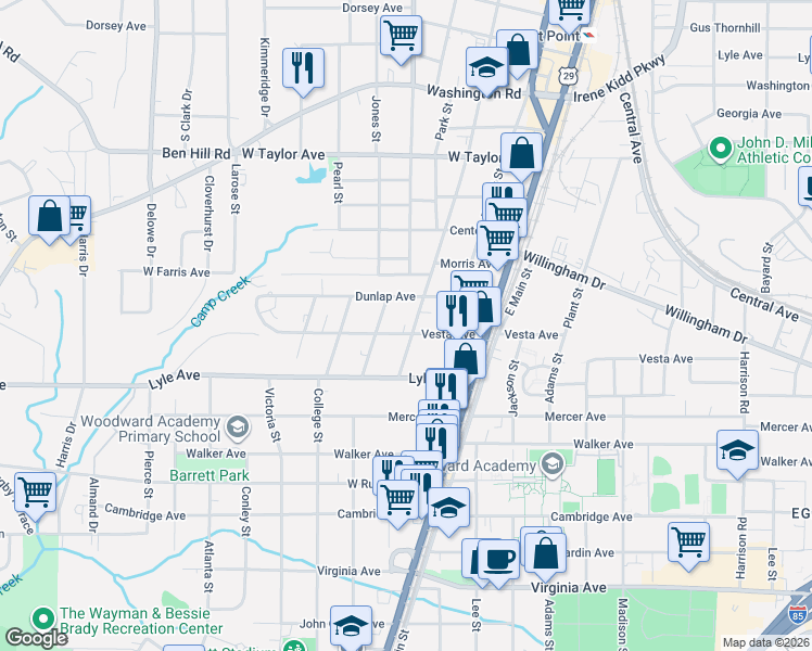 map of restaurants, bars, coffee shops, grocery stores, and more near 1818 Vesta Avenue in Atlanta