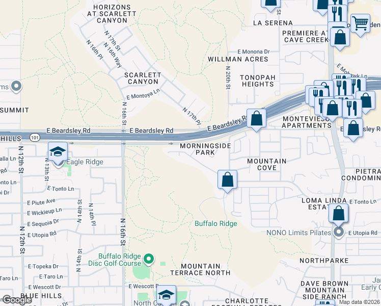 map of restaurants, bars, coffee shops, grocery stores, and more near 1750 East Behrend Drive in Phoenix