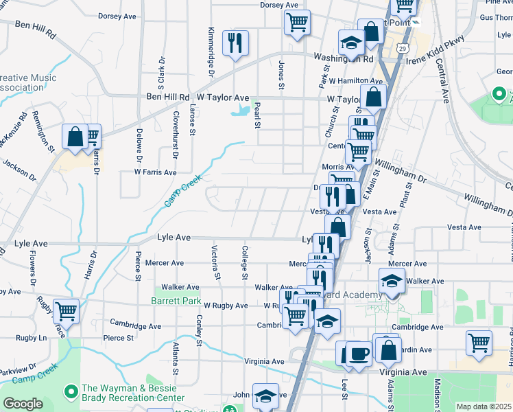 map of restaurants, bars, coffee shops, grocery stores, and more near 1889 Vesta Avenue in East Point