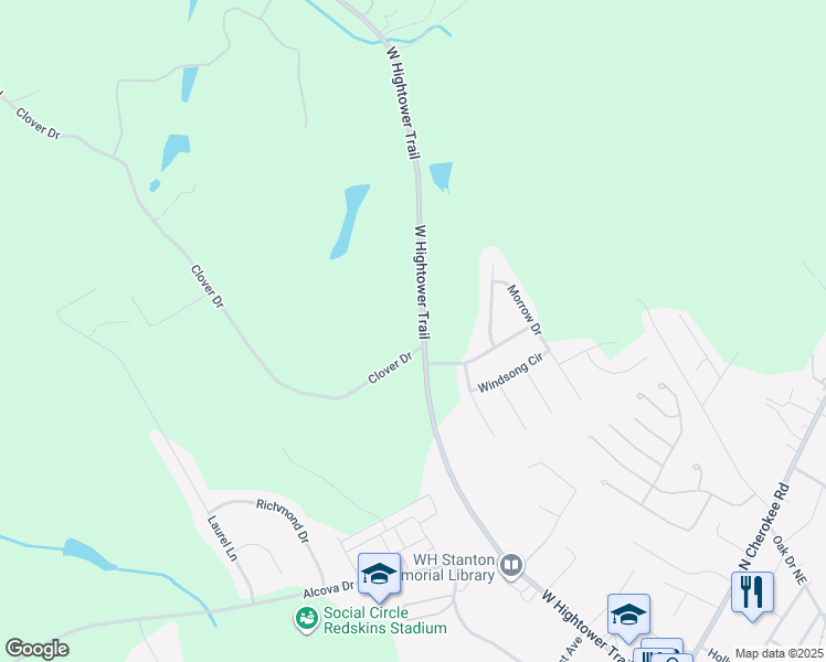 map of restaurants, bars, coffee shops, grocery stores, and more near 903 West Hightower Trail in Social Circle