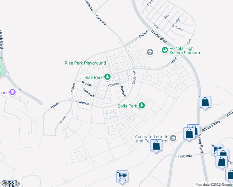 map of restaurants, bars, coffee shops, grocery stores, and more near 356 Chorus in Irvine