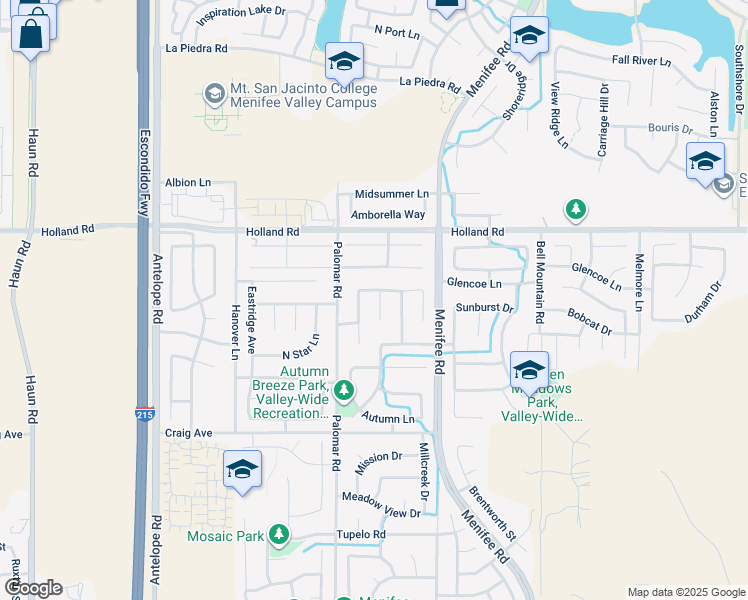 map of restaurants, bars, coffee shops, grocery stores, and more near 31189 Silver Moon Court in Menifee