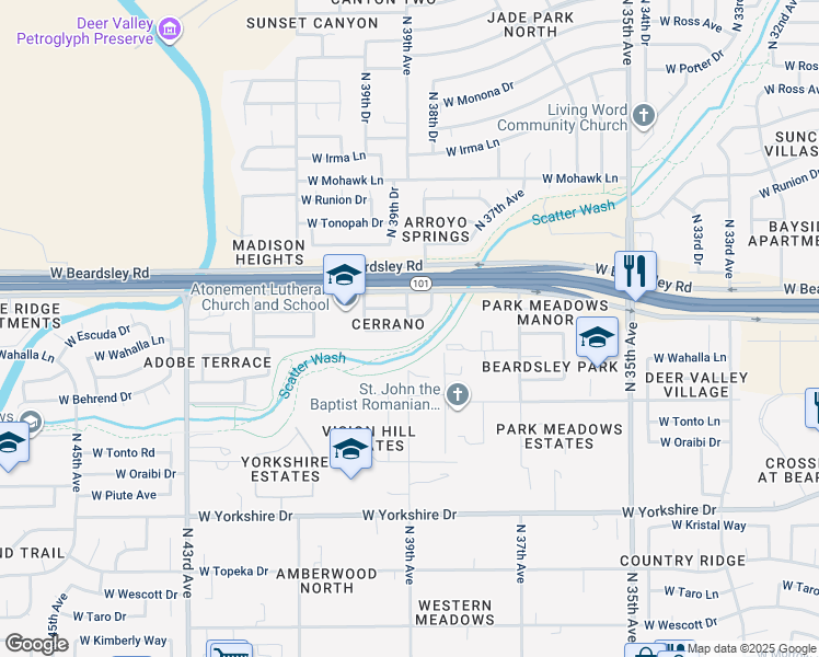 map of restaurants, bars, coffee shops, grocery stores, and more near 3903 West Escuda Drive in Glendale