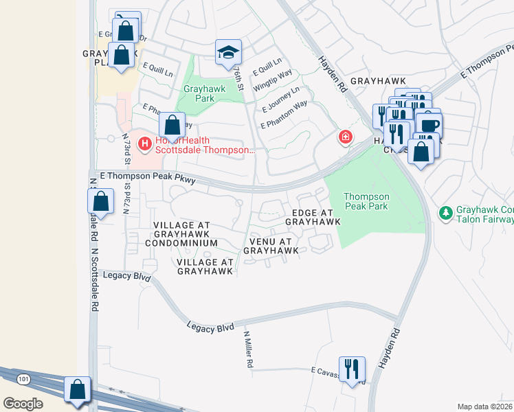 map of restaurants, bars, coffee shops, grocery stores, and more near North 76th Street in Scottsdale