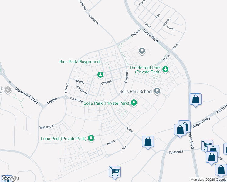 map of restaurants, bars, coffee shops, grocery stores, and more near 356 Chorus in Irvine