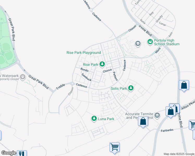 map of restaurants, bars, coffee shops, grocery stores, and more near in Irvine
