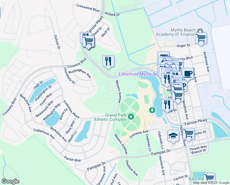 map of restaurants, bars, coffee shops, grocery stores, and more near 1231 Hadley Circle in Myrtle Beach