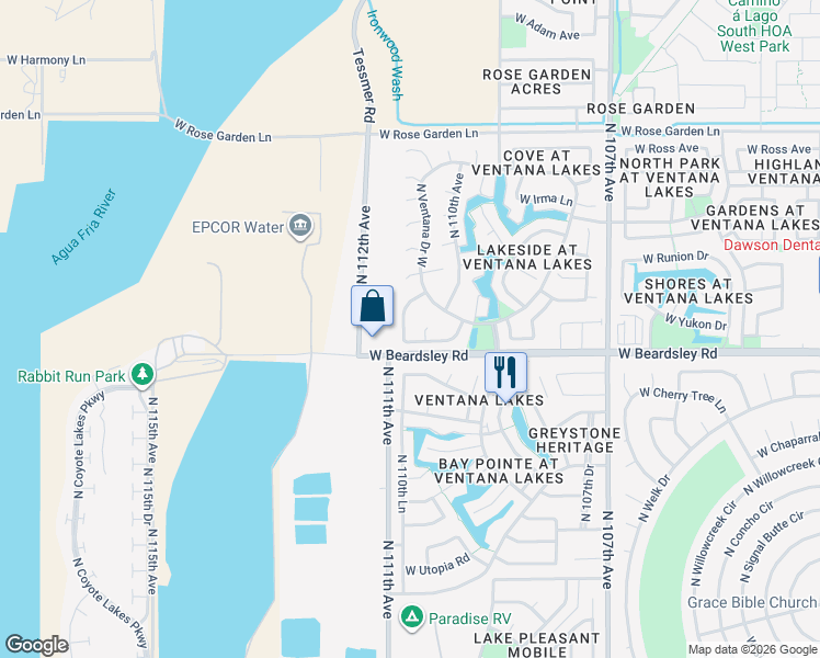 map of restaurants, bars, coffee shops, grocery stores, and more near 11031 West Yukon Drive in Sun City