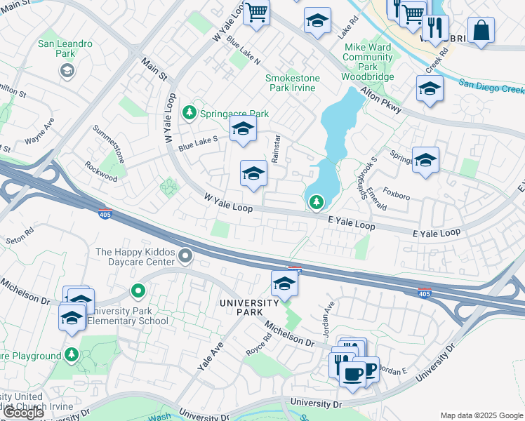 map of restaurants, bars, coffee shops, grocery stores, and more near Thunder Run in Irvine