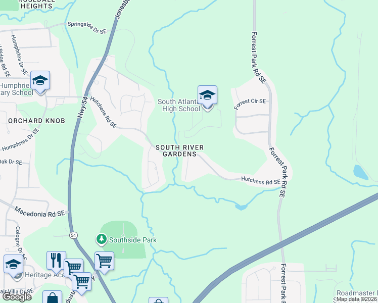 map of restaurants, bars, coffee shops, grocery stores, and more near 811 Hutchens Road Southeast in Atlanta