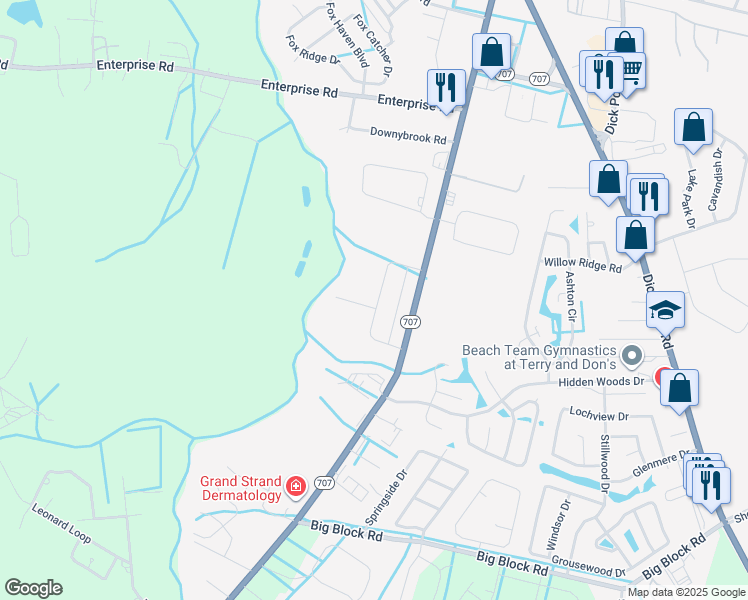 map of restaurants, bars, coffee shops, grocery stores, and more near 6920 South Carolina 707 in Myrtle Beach