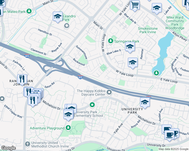 map of restaurants, bars, coffee shops, grocery stores, and more near 108 Echo Run in Irvine
