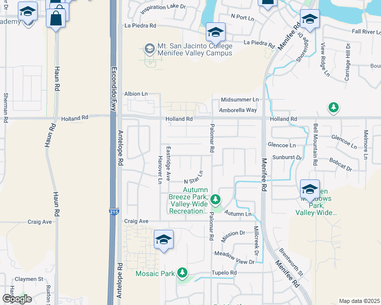 map of restaurants, bars, coffee shops, grocery stores, and more near 28396 Westwood Way in Menifee