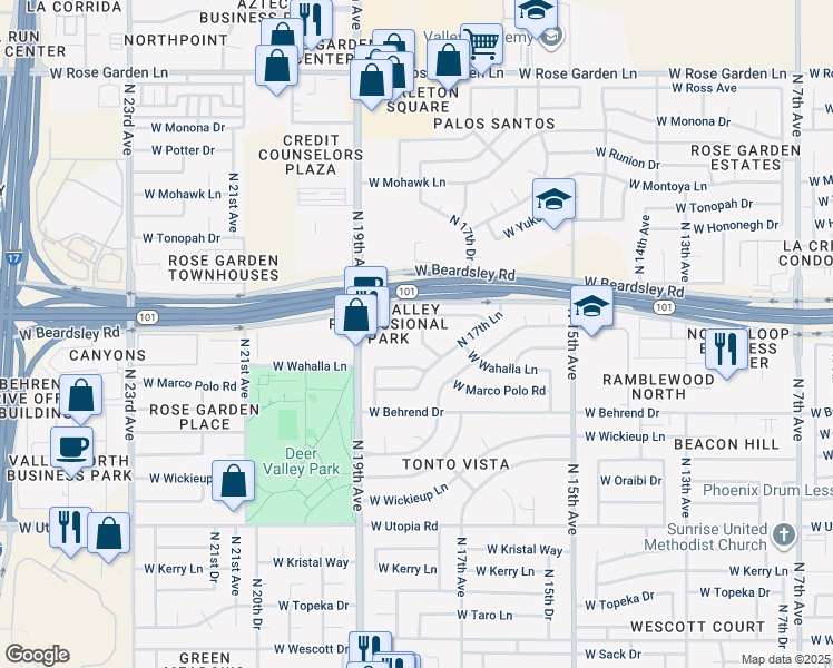 map of restaurants, bars, coffee shops, grocery stores, and more near 20033 North 19th Avenue in Phoenix