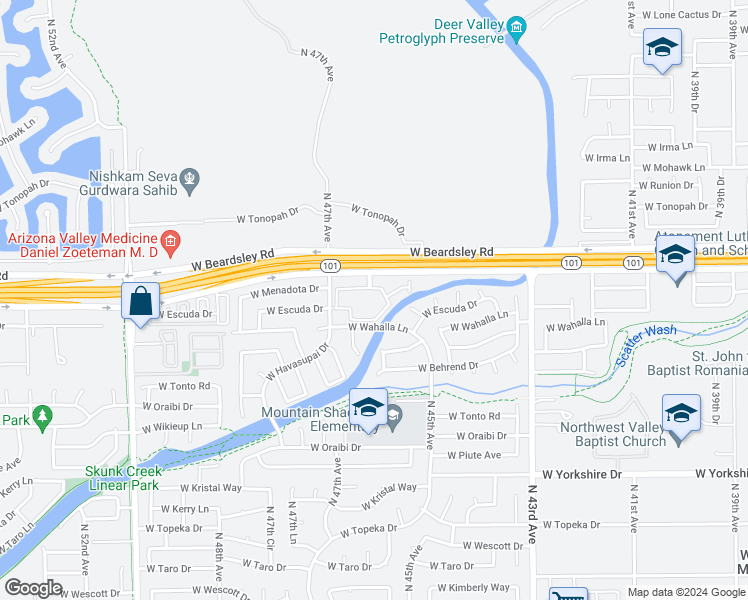map of restaurants, bars, coffee shops, grocery stores, and more near 4545 West Beardsley Road in Glendale