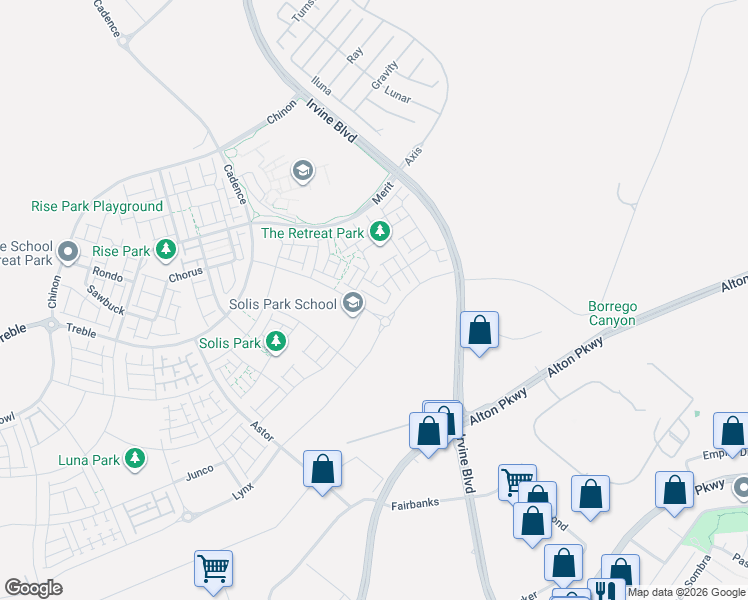 map of restaurants, bars, coffee shops, grocery stores, and more near 8510-8798 Perimeter Road in Irvine